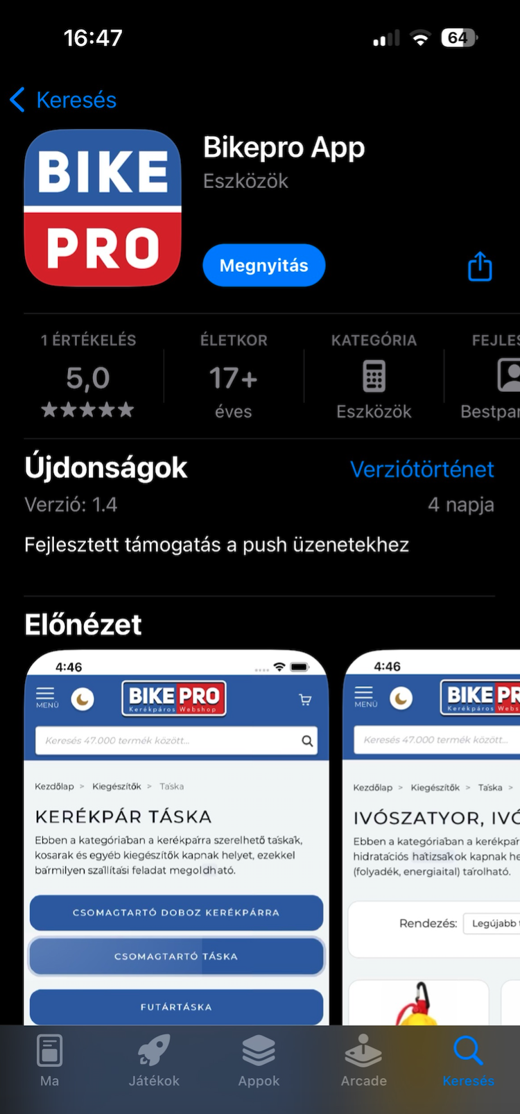 A BikePro mobilapplikáció iOS, és Android készülékekre