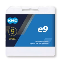 KMC E9 e-bike kerékpár lánc középmotoros pedelec-hez, 9s, 136 szem, patentszemmel, ezüst színű