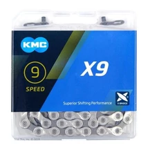 KMC X9 kerékpár lánc, 9s, 116 szem, patentszemmel, ezüst színű