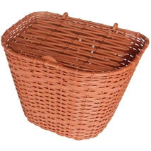 Velotech első fix kosár 26-os kerékpárra, fedeles, fonott műanyag rattan, 35x25x25 cm, barna