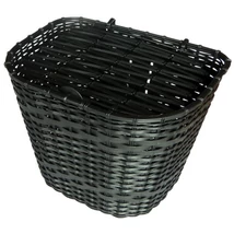 Velotech első fix kosár 26-os kerékpárra, fedeles, fonott műanyag rattan, 35x25x25 cm, fekete