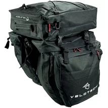 Velotech három részes túratáska hátsó csomagtartóra, lecsatolható felső résszel, 35L, fekete