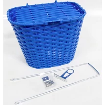 Csepel fix rögzítésű első kosár, rattan hatású műanyag, fedeles, kék