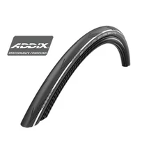 Schwalbe One Perf HS462A 622-25 (700x25c) országúti külső gumi (köpeny), defektvédett (RaceGuard), kevlárperemes, Addix, fehér csíkkal, 230g
