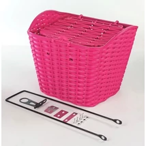 VeloGo műanyag kosár előre, 34x26x26 cm,, rattan hatású, fix rögzítésű, 26-os kerékpárhoz, pink