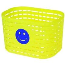 Neuzer műanyag első kosár gyerek kerékpárra, fonott mintás, sárga, smiley-s
