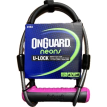 OnGuard Neon 8154 U-lakat, 230x115x13 mm, vázkonzollal, 1200x10 mm-es sodronnyal, fekete-lila