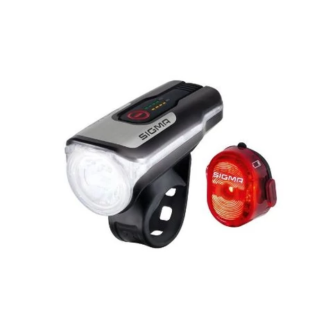 Sigma Aura 80 első és Nugget II hátsó lámpa szett, USB-ről tölthető, fekete