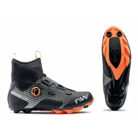 Northwave Celsius XC GTX kerékpáros téli cipő, MTB, SPD, fekete-narancs-reflektoros, 46-os