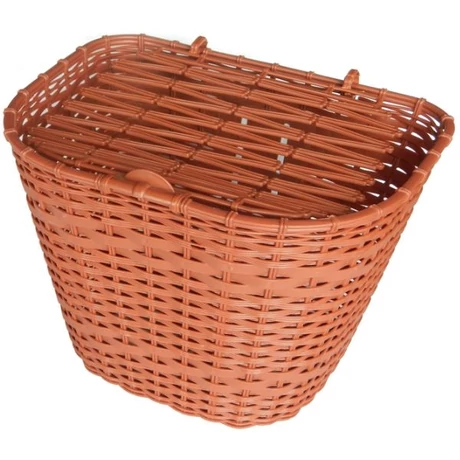 Velotech első fix kosár 26-os kerékpárra, fedeles, fonott műanyag rattan, 35x25x25 cm, barna