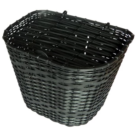 Velotech első fix kosár 26-os kerékpárra, fedeles, fonott műanyag rattan, 35x25x25 cm, fekete