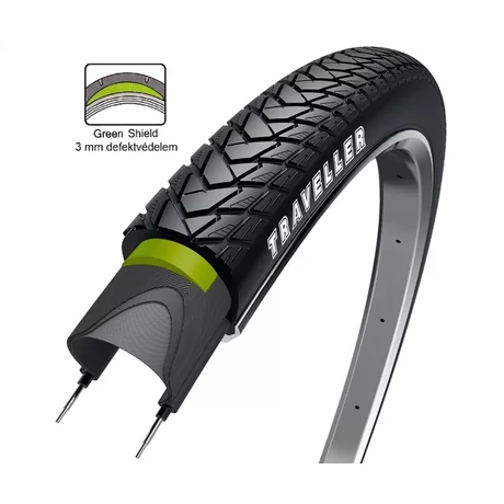 Obor Traveller 28x1,5 (40-622) külső gumi (köpeny), defektvédett (Green Shield), reflexcsíkos, E25, 760g