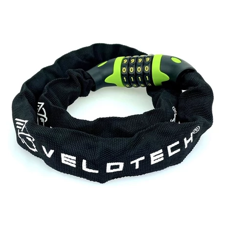 Velotech integrált  számkombinációs láncos zár, 6 mm x 90 cm, fekete