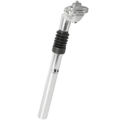 M-Wave teleszkópos nyeregcső, 25,4x315 mm, hátrahajló fejjel, 40 mm rugóút, alumínium, ezüst