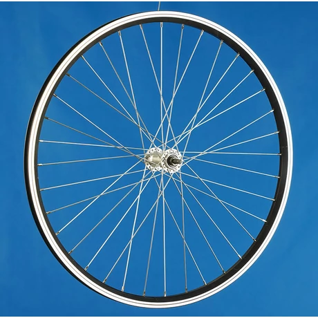 Csepel Ranger 26 colos (559 mm) MTB első kerék, csavaros tengellyel, fekete-ezüst