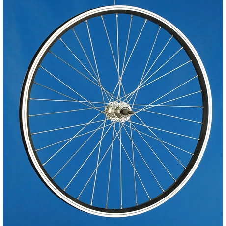 Csepel Ranger 26 colos (559 mm) MTB hátsó kerék, csavaros tengellyel, menetes racsnihoz, fekete-ezüst