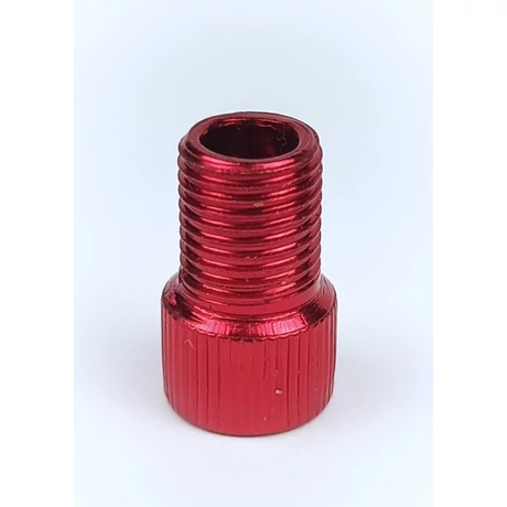 Szelepátalakító adapter presta szelepről autósra (FV - AV), gumigyűrűs, alu, piros
