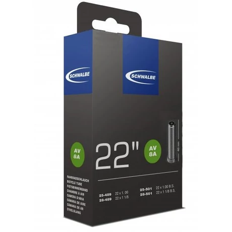 Schwalbe AV8A 22 x 1,0-1,1 (25/28-489) belső gumi, AV40 (40 mm hosszú szeleppel, autós)