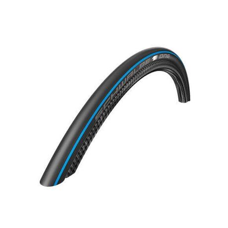 Schwalbe One Evo HS462A 622-25 (700x25c) országúti külső gumi (köpeny), defektvédett (V-Guard), kevlárperemes, OneStar, kék csíkos, 225g
