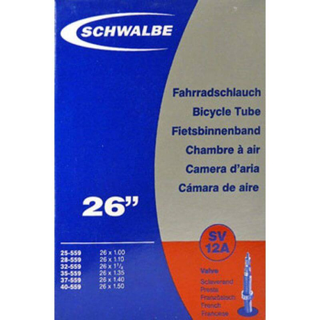 Schwalbe SV12A 26 x 1,0-1,5 (25/40-559) MTB belső gumi 40 mm hosszú bontható szeleppel, 120 g, presta