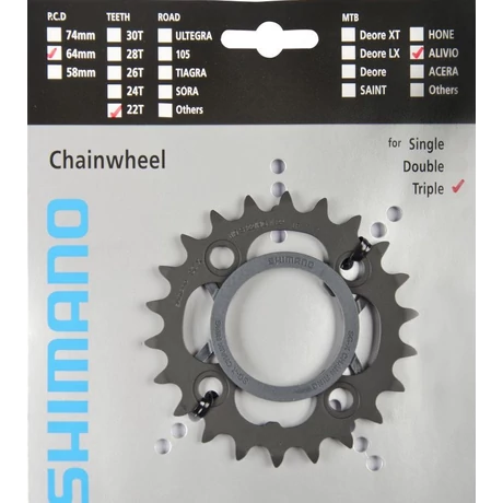 Shimano Alivio FC-M430 MTB első lánckerék, 22T, 64 mm, 9s, acél, fekete