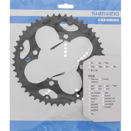 Shimano Alivio FC-M411 MTB első lánckerék, 48T, 104 mm, 8s, acél, fekete