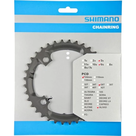 Shimano Alivio FC-M431 MTB első lánckerék, 36T, 104 mm, 9s, acél, fekete