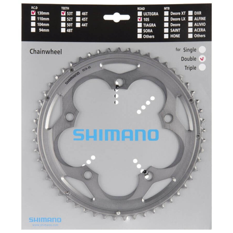 Shimano 105 FC-5700S országúti lánckerék, 53T, 10s, 130 mm, alumínium, ezüst színű