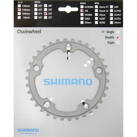 Shimano 105 FC-5750 országúti első lánckerék, 34T, 110 mm, 10s, alumínium, szürke