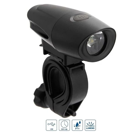 VeloGo 100 Auto S USB-ről tölthető első lámpa, 1W, 100 lumen, alkonykapcsolós, fekete