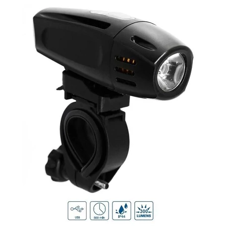 VeloGo 300 USB-ről tölthető első lámpa, 1W, 300 lumen, fekete