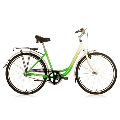 Hauser Swan 26-os női városi acél kerékpár, 1s, fehér-zöld