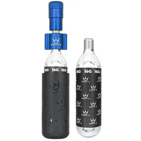 Peaty's Holeshot CO2 minipumpa, presta szelephez, 16 grammos patronnal, kék