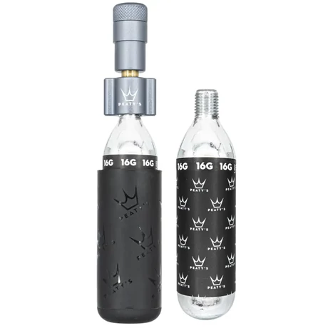 Peaty's Holeshot CO2 minipumpa, presta szelephez, 16 grammos patronnal, szürke színű