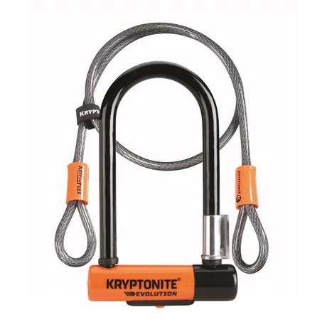 Kryptonite Evolution Mini-7 U-Lakat, 178x83x13 mm, 120 cm x 10 mm-es hurokkábellel, narancs