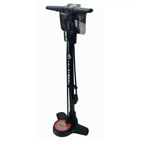 Velotech acél műhelypumpa, nyomásmérős, 11 bar, minden szeleptípushoz, fekete