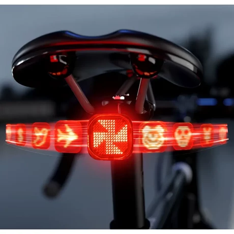 Cyclami CY180T USB-ről tölthető hátsó lámpa, féklámpa funkcióval, távirányítós, irányjelzős, emoji, gumipántos, fekete