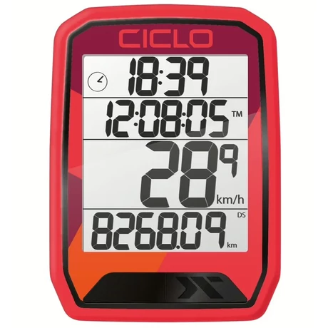 CicloSport Protos 113 vezetékes kerékpár komputer, 13 funkciós, piros