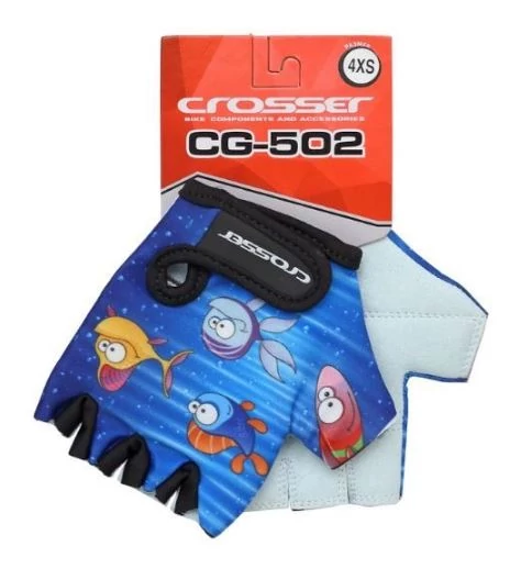 Crosser CG-502 Fish Kids rövid ujjú gyerek kesztyű, kék, hakacska mintás, 4XS-es méret