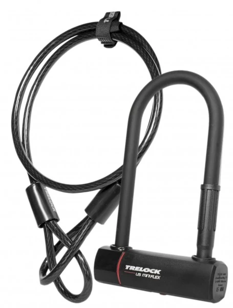 Trelock U5 Mini Flex U-lakat 178x83x15 mm, vázkonzollal, 120 cm-es sodronnyal, fekete