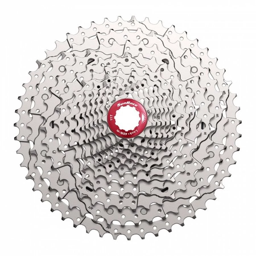 SunRace CSMZ800 WA1B kazettás lánckeréksor, 12s, 11-51T, ezüst-piros, OEM kiszerelés
