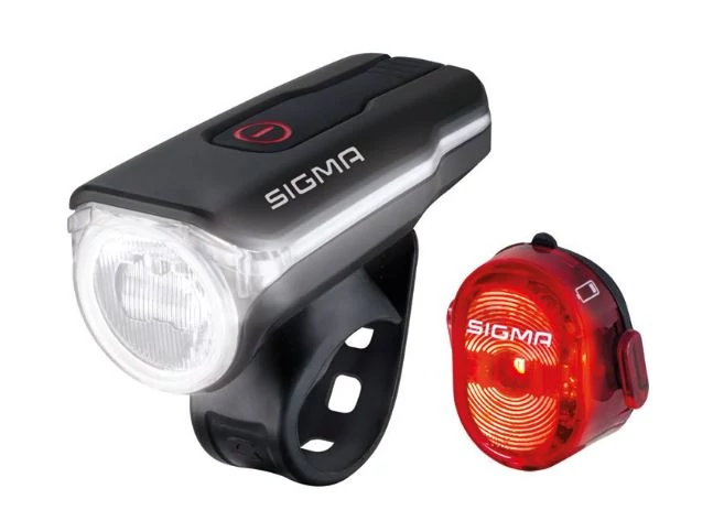 Sigma Aura 60 első és Nugget II hátsó lámpa szett, USB-ről tölthető, fekete