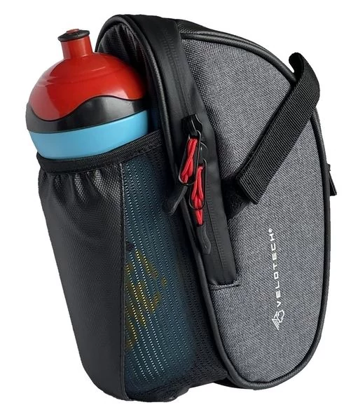 Velotech Grey Bottle M nyeregtáska, 0,85L, hálós kulacstartóval, szürke