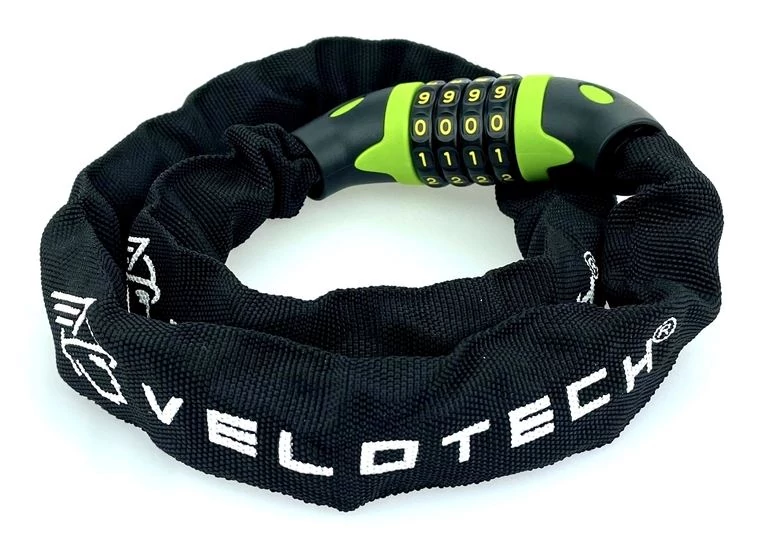 Velotech integrált  számkombinációs láncos zár, 6 mm x 90 cm, fekete