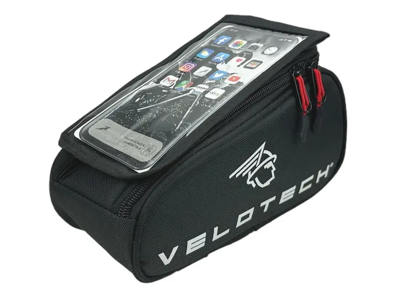 Velotech Grey 1 részes felsőcső táska levehető telefon tartóval, 1,3L, fekete