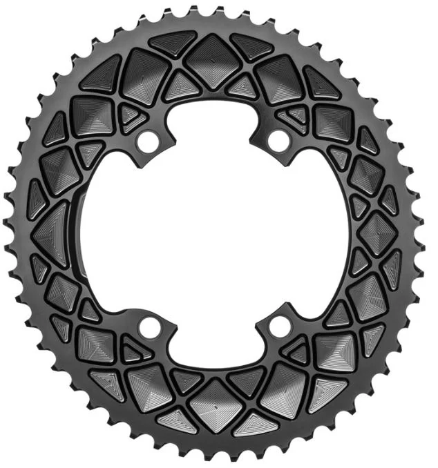 absolute BLACK ROAD OVAL R9100 első lánckerék, 52T, 4x110 mm aszimmetrikus,  2x10-12s, alumínium, fekete