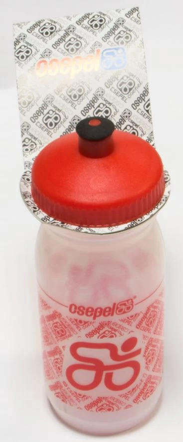 Csepel műanyag kulacs, 600 ml, csavaros, átlátszó-piros