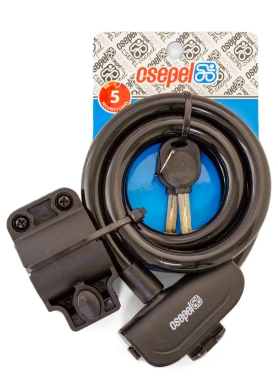 Csepel kulcsos sodronyzár, 150 cm x 12 mm, vázkonzollal, fekete