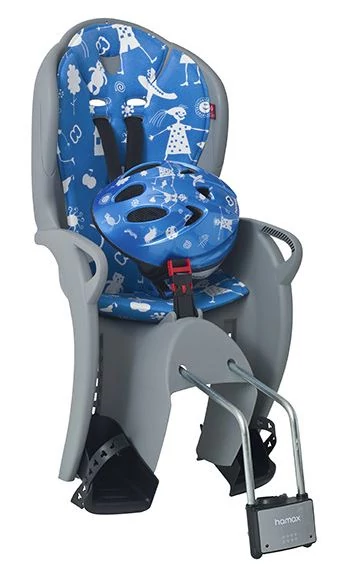 Hamax Kiss Safety PAckage gyerekülés hátra (adapterrel nyeregváz-csőre) és bukósisak (48-52 cm), szürke-kék