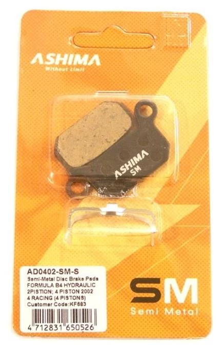 Ashima AD0402-SM-S tárcsafék betét Formula B4 fékekhez, acél alap, fél-fémes pofa